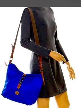 Blue dooney and burk Nylon Crossbody Hobo Bag with Tan Accents